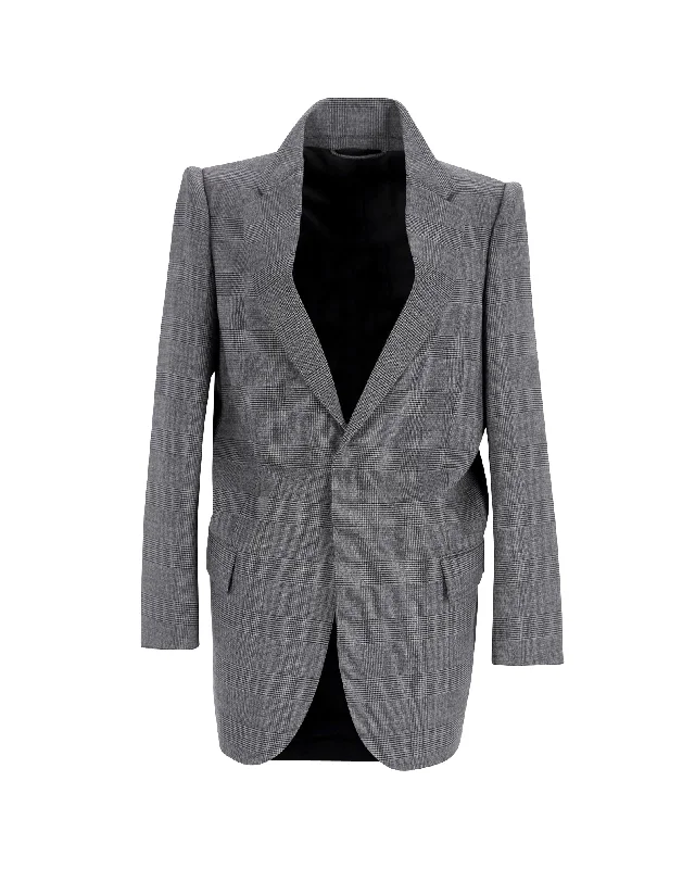 Balenciaga Suspended Shoulder Glen Plaid Jacket in Grey Wool