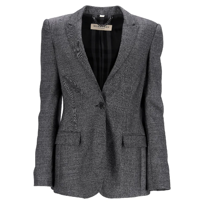 Burberry London Textured Single-Breasted Blazer in Grey Wool