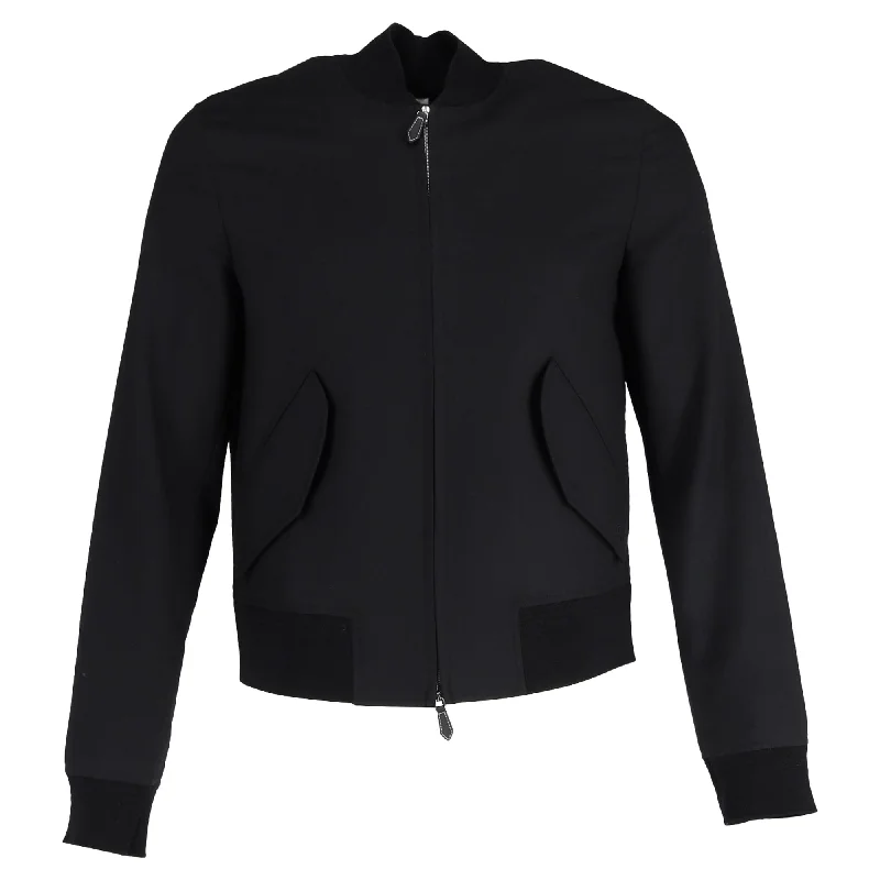 Burberry Zip-Up With Side Pockets Bomber Jacket in Black Wool