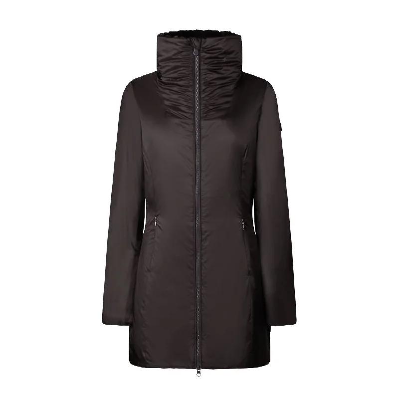 Caroly Faux Fur Collar Water Repellant Jacket In Black Brown