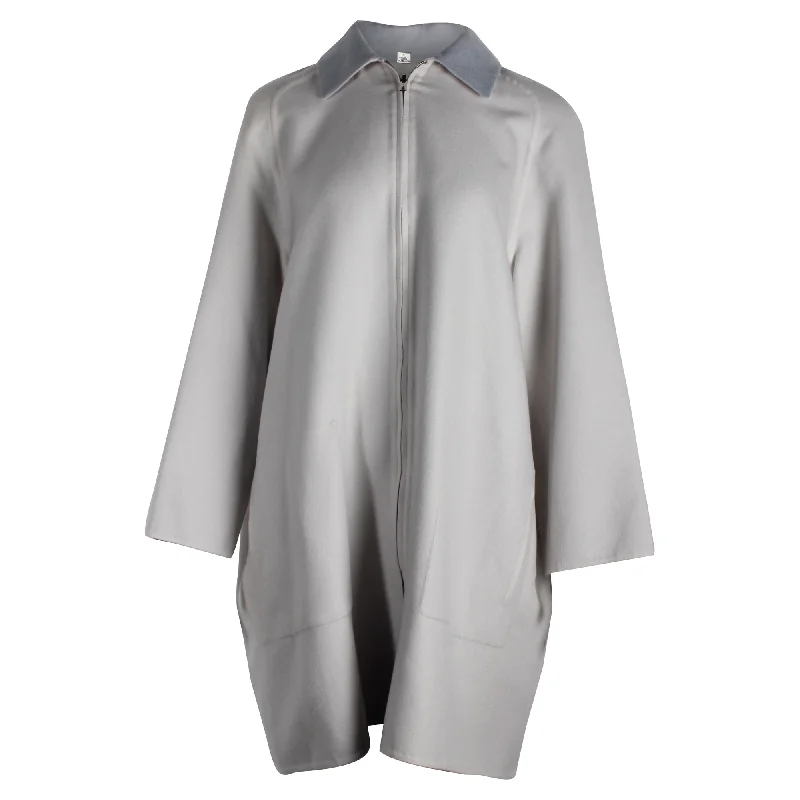 Hermes Front Zip Coat in Grey Cashmere