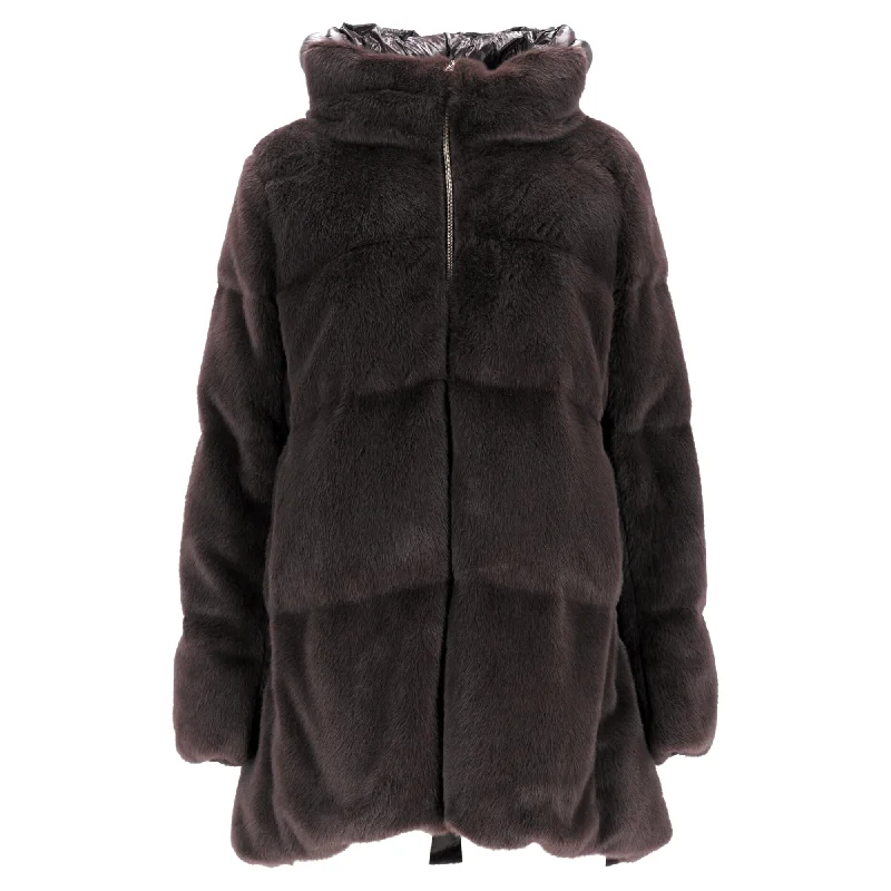 Herno Faux Fur Coat in Brown Polyester