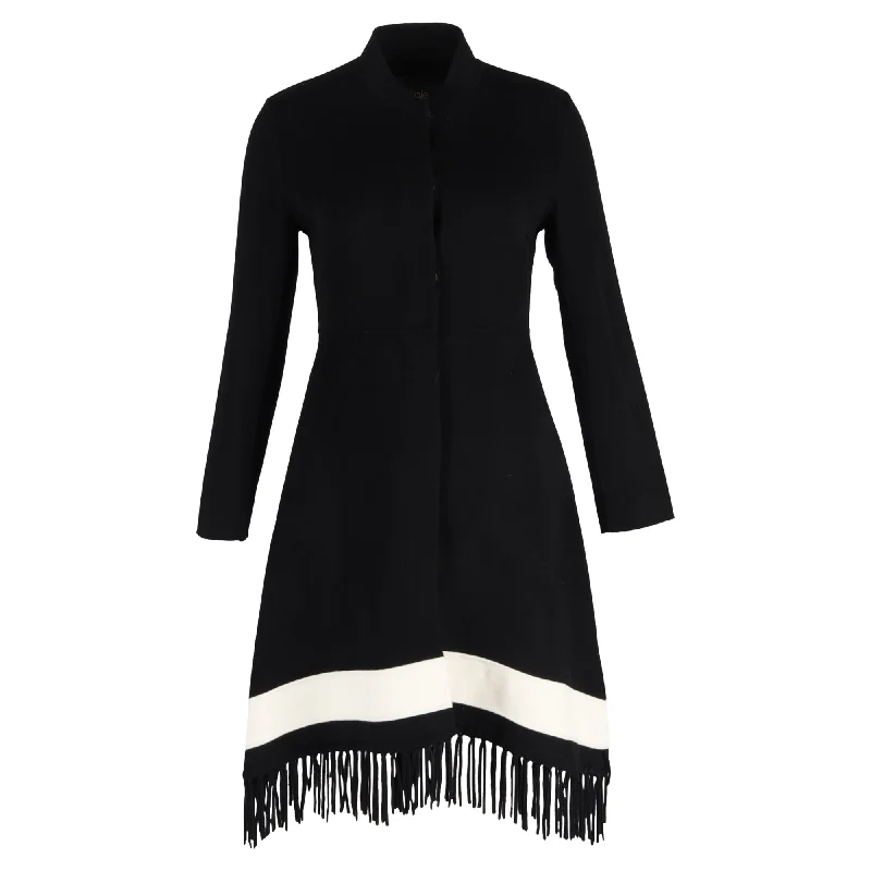 Maje Galinette Fringed Coat In Black Wool