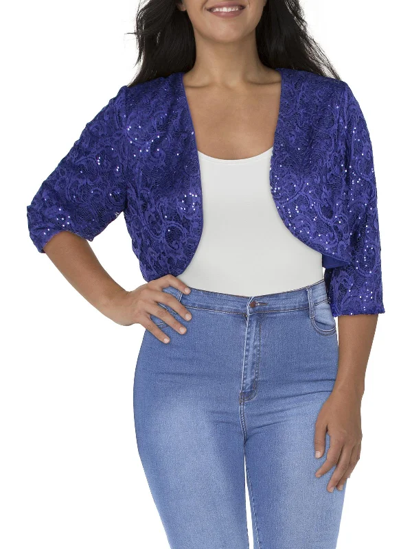 Plus Womens Lace Sequined Bolero