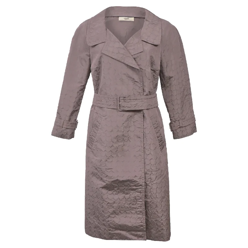 Prada Round Round Textured Belted Trench Coat in Grey Silk