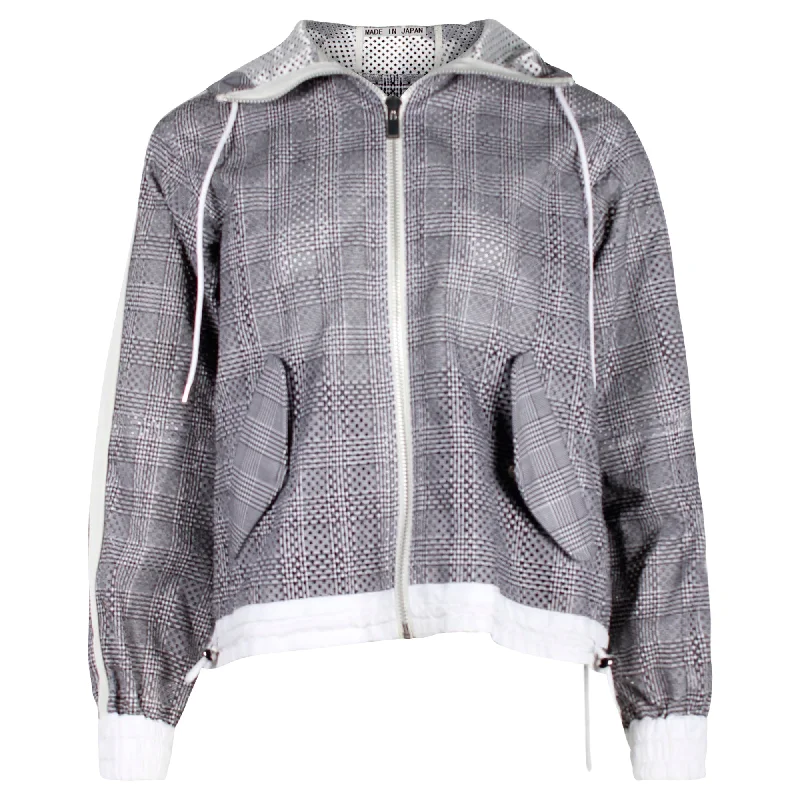 Sacai Checked Hooded Jacket in Grey Polyester