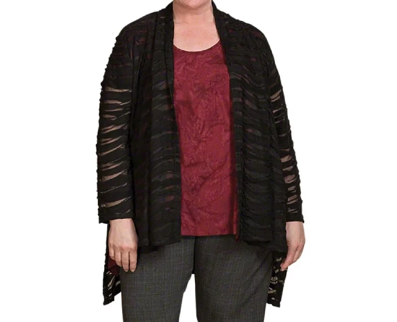 Textured Shawl Collar Jacki Wave Jacket - Plus Size In Black