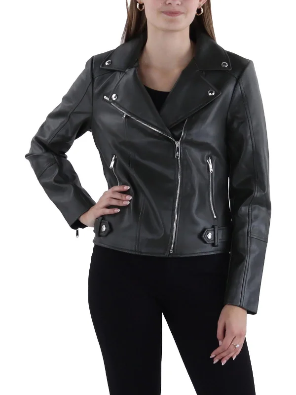 Womens Faux Leather Short Motorcycle Jacket