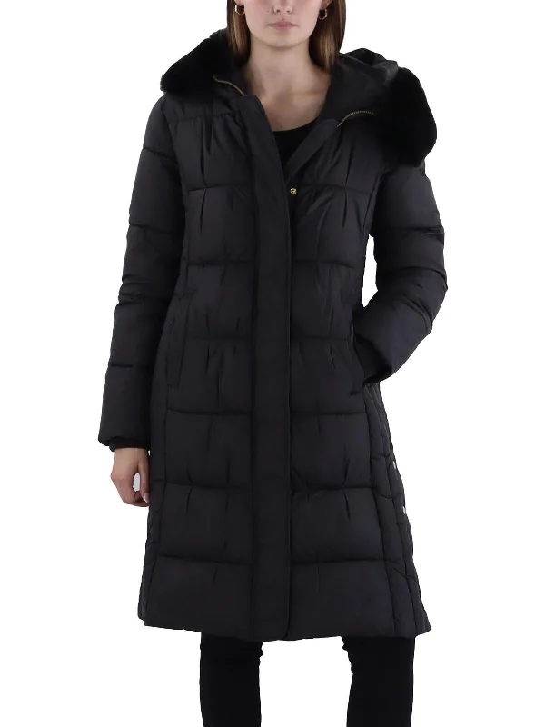 Womens Hooded Midi Puffer Jacket