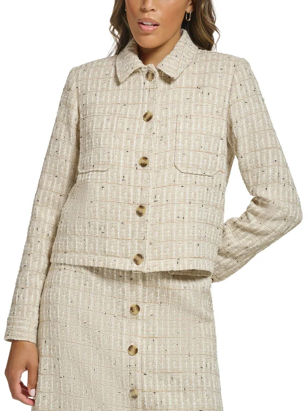 Womens Tweed Collar Two-Button Blazer