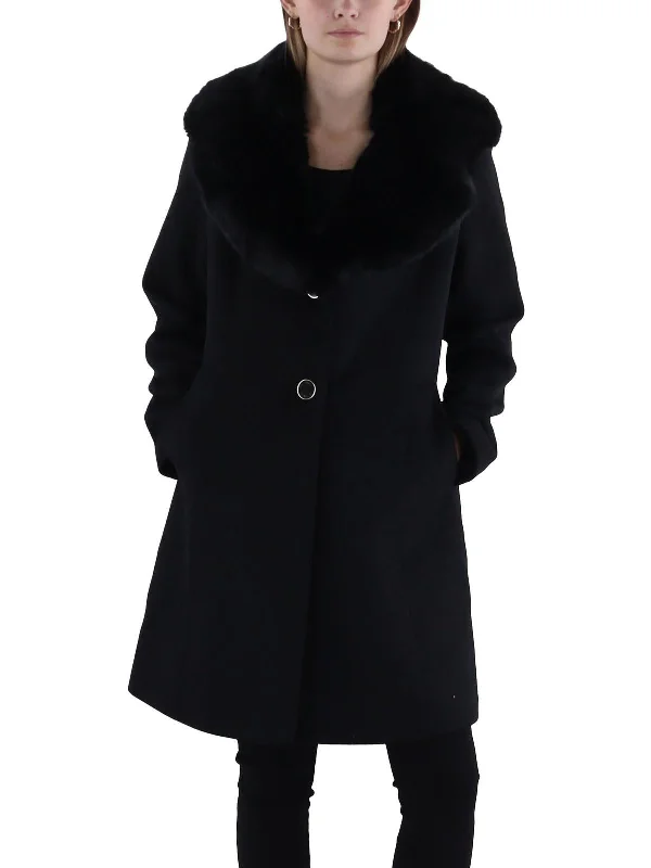 Womens Wool Faux Fur Trim Walker Coat