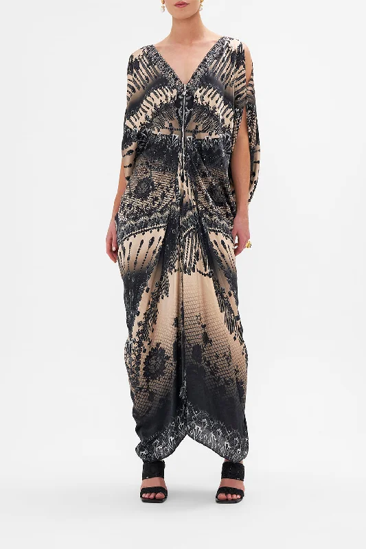 LONG DRAPE DRESS WITH ZIP FRONT CURTAIN CALL CHAOS