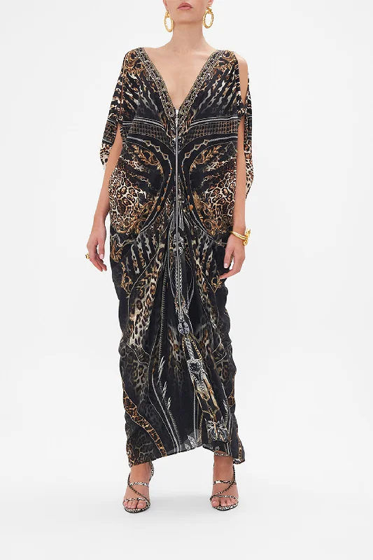 LONG DRAPE DRESS WITH ZIP FRONT CHAOS IN THE COSMOS