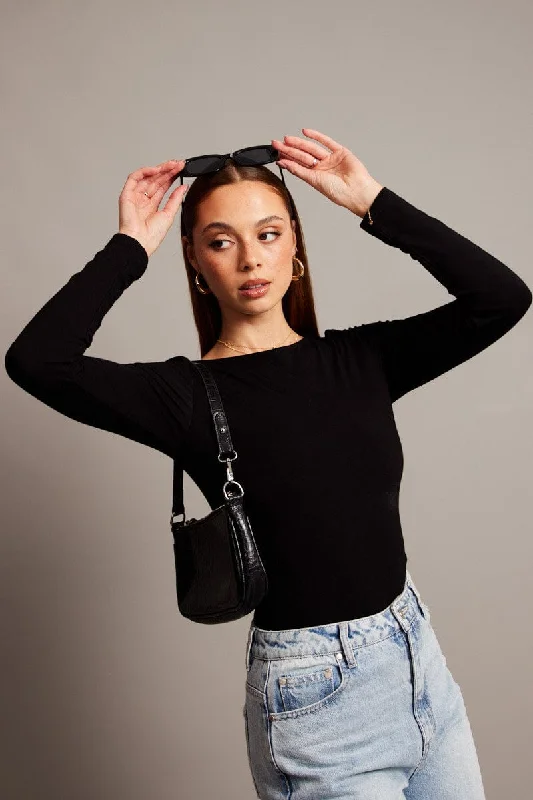 Black Top Long Sleeve Boat Neck Modal