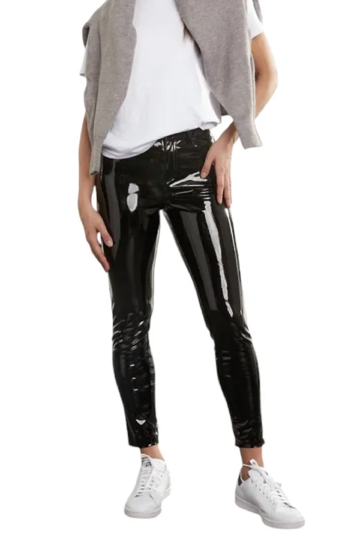 Faux Patent Leather 5-Pocket Pants In Black