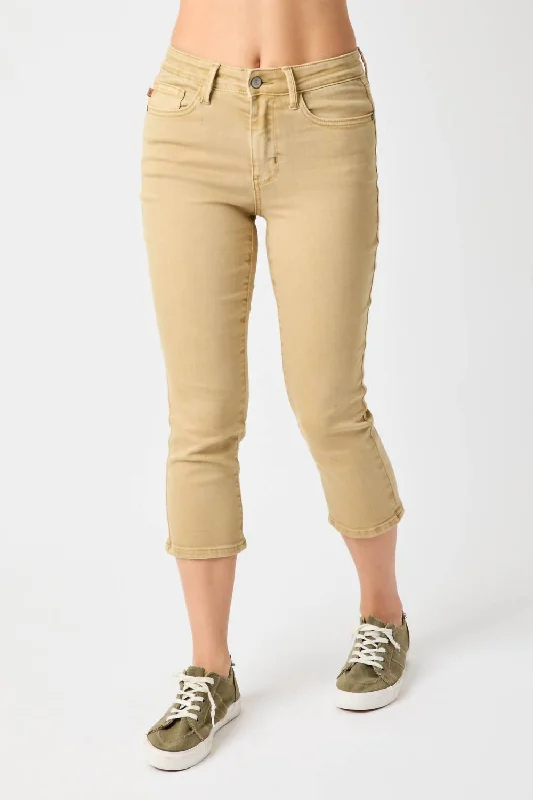 Mid Rise Garment Dyed Capri In Sand