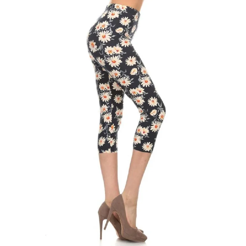 Multi-color Print, Cropped Capri Leggings In A Fitted Style With A Banded High Waist