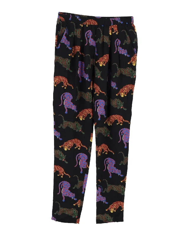 Stella McCartney Wild Cat Printed Pants in Black Silk