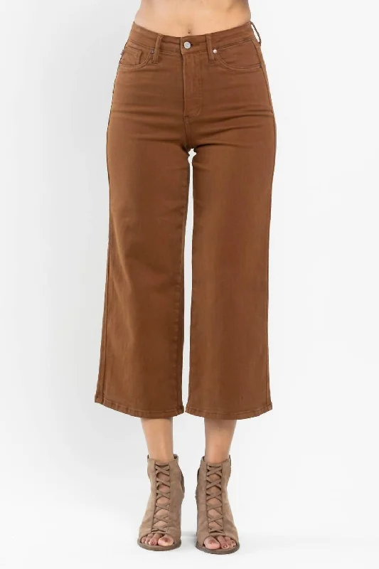 Tummy Control Garment Dyed Jeans In Brown