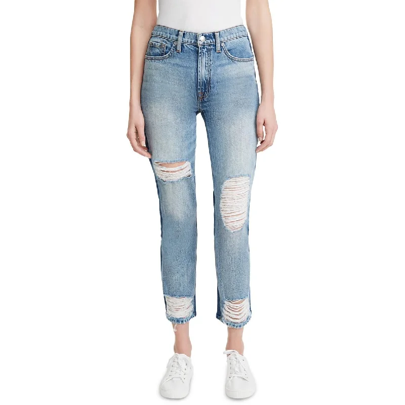 7 For All Mankind Womens 50/50 Destroyed Two-Tone Cropped Jeans