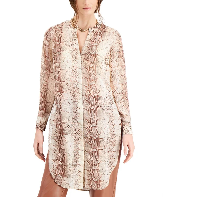 Bar III Womens Petites Snake Print Sheer Tunic Top