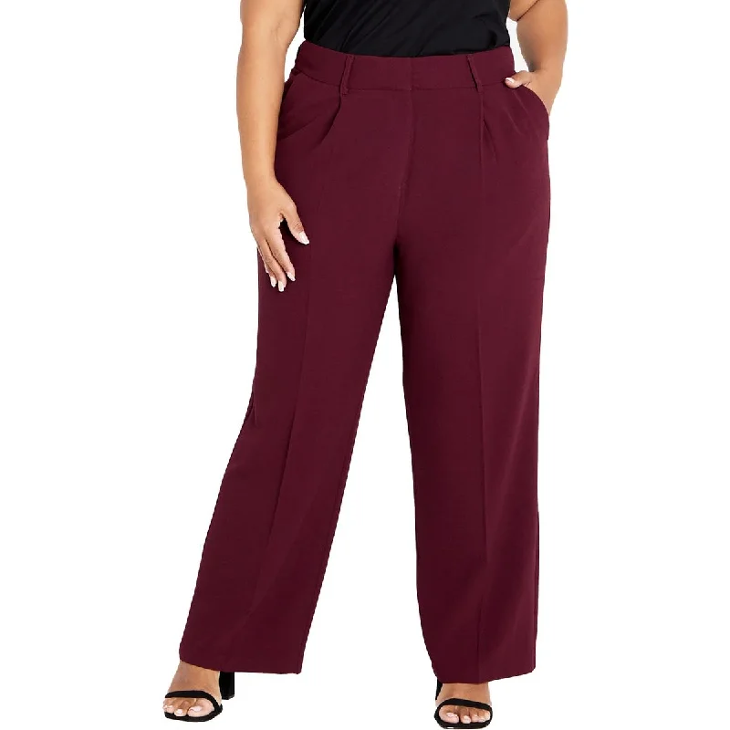 City Chic Womens Plus Audrie Textured High Rise Dress Pants