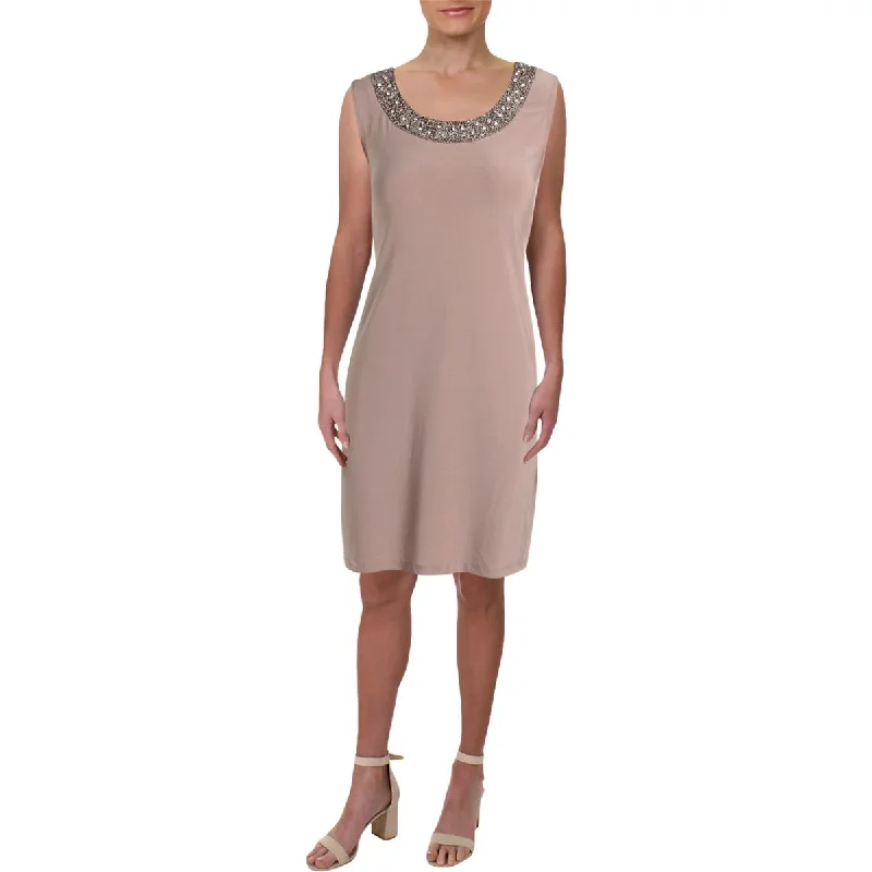 R&M Richards Womens Petites Matte Jersey Embellished Cocktail And Party Dress