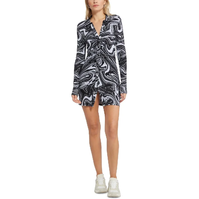 Sanctuary Womens Daydream Ruched Mini Shirtdress