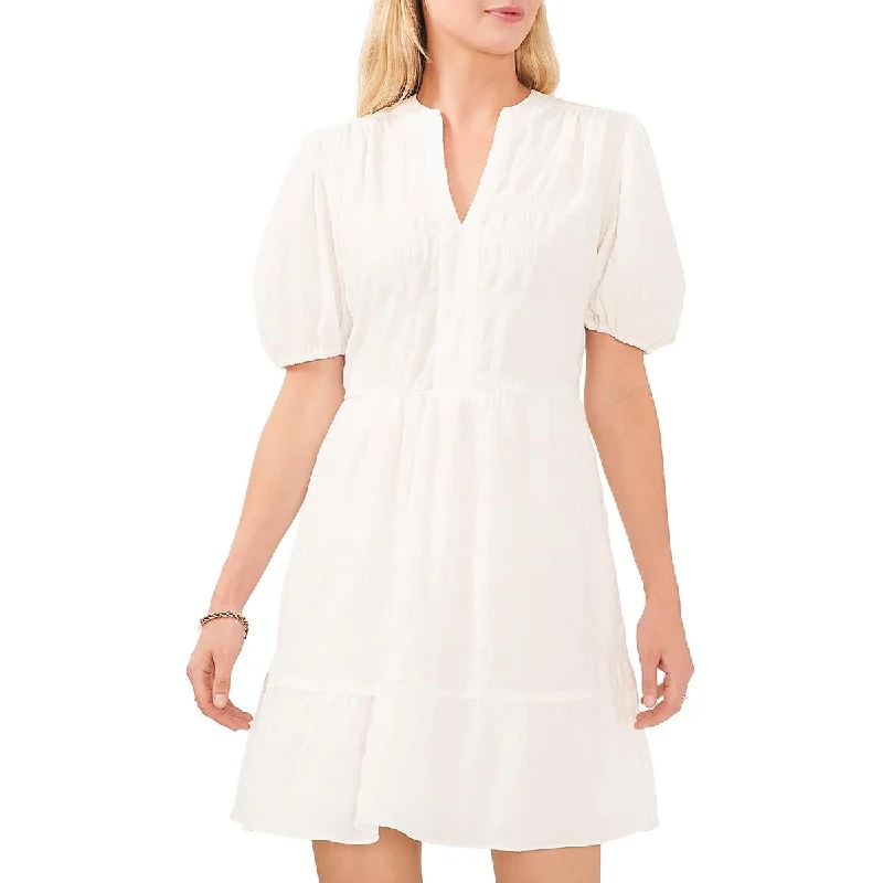 Vince Camuto Womens Split Neck Mini Babydoll Dress