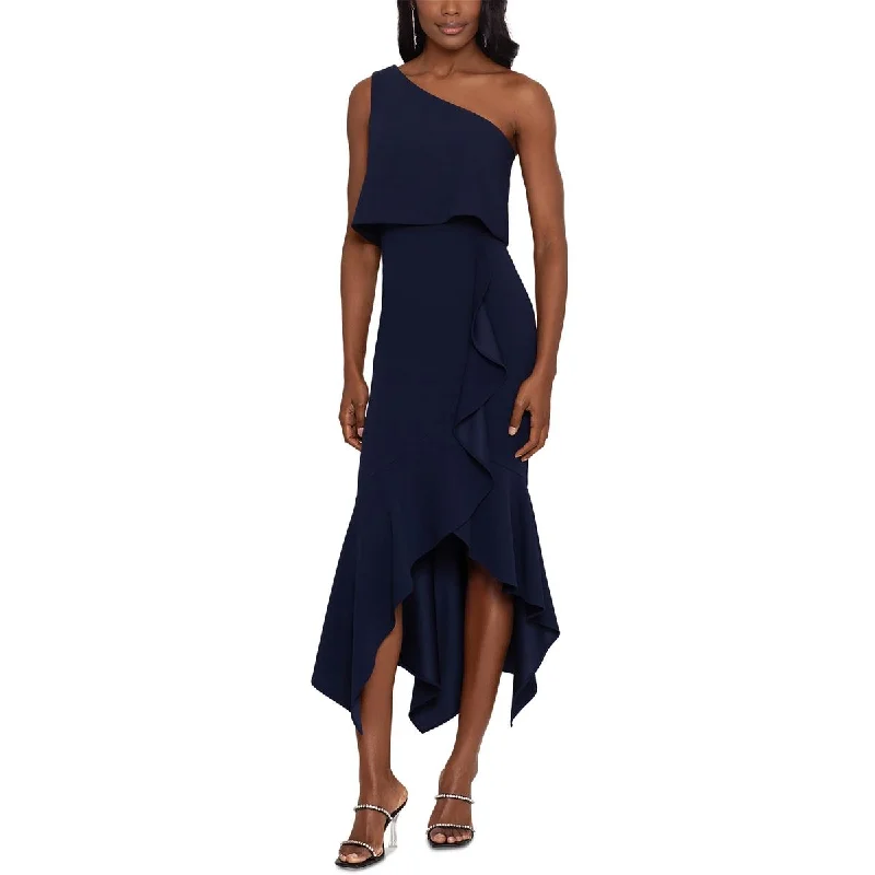 Xscape Womens Petites Asymmetric One Shoulder Midi Dress