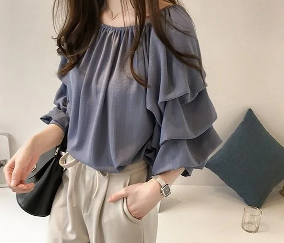 Chiffon Ruffle Sleeve Blouse