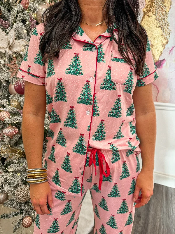 Christmas Tree Pink Pajama Top