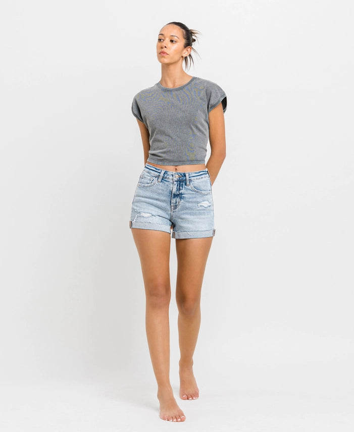 Vervet High Rise Single Cuff Denim Shorts