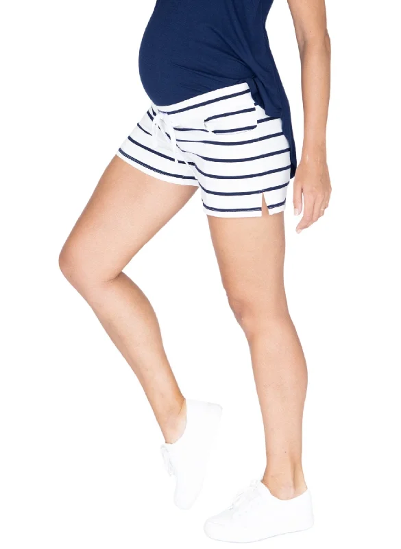 Maternity Striped Shorts - Navy