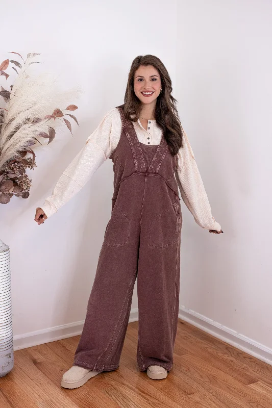 Seeking Adventures Washed Brown Jumpsuit