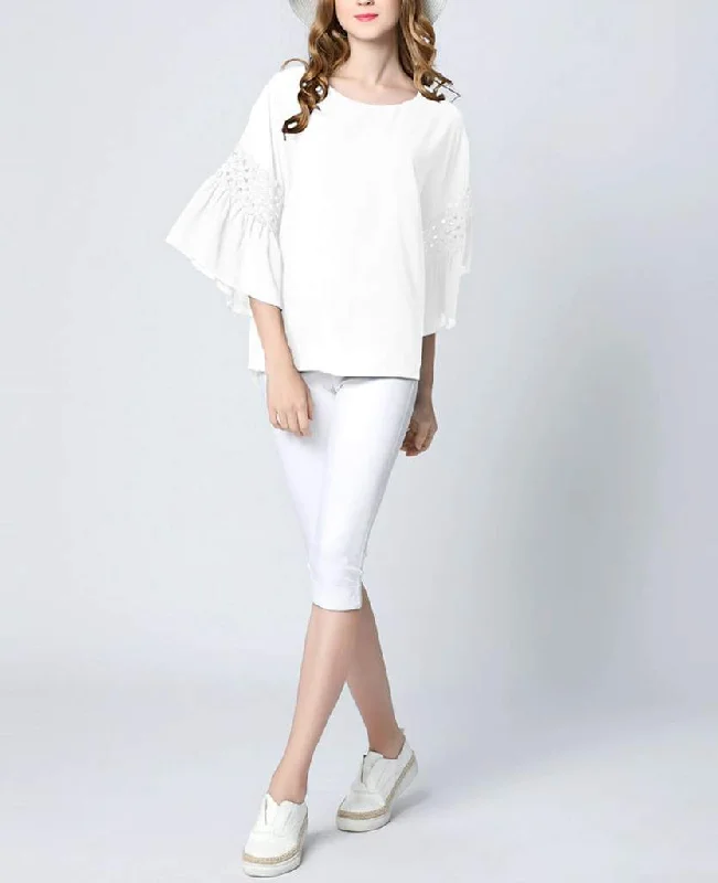 Womens Classic White Ruffle Sleeve Top