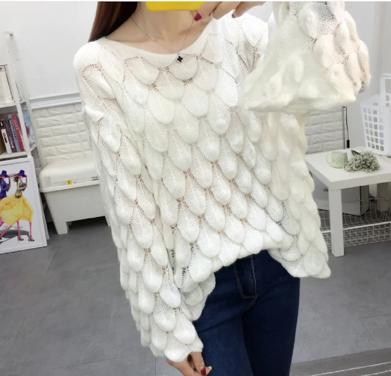 Womens Open Knit Bell Sleeve Top