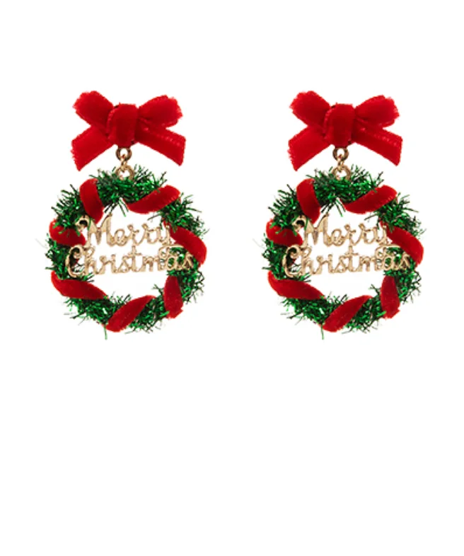 Wreath Merry Christmas Earrings